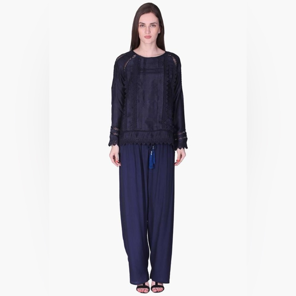 Label Ritu Kumar Round Neck Lace Taping Solid Top size s